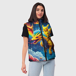 Женский жилет Pikachu on a fabulous dragon - neon glow, цвет: 3D-черный — фото 2
