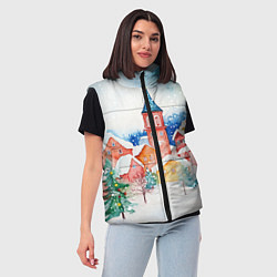 Женский жилет Новогодний сказочный город, цвет: 3D-красный — фото 2