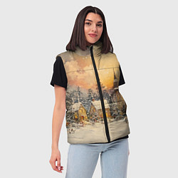Женский жилет Новогодний небольшой городок, цвет: 3D-черный — фото 2