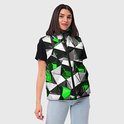 Женский жилет Зелёно-белые рельефные треугольники на чёрном фоне, цвет: 3D-светло-серый — фото 2