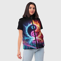 Женский жилет Инь янь - неоновый космос, цвет: 3D-черный — фото 2