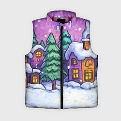 Женский жилет Новогодний мультяшный двор, цвет: 3D-красный