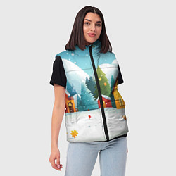 Женский жилет Новогодний городок иллюстрация, цвет: 3D-черный — фото 2