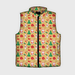 Женский жилет Новогодние игрушки на золотистом