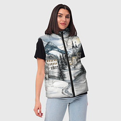 Женский жилет Заснеженный старый город, цвет: 3D-черный — фото 2