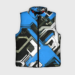 Женский жилет Сине-белый техно паттерн на чёрном фоне, цвет: 3D-красный