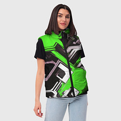 Женский жилет Бело-зелёный техно паттерн на чёрном фоне, цвет: 3D-черный — фото 2