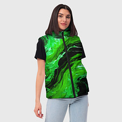 Женский жилет Зелёные брызги на чёрном фоне, цвет: 3D-черный — фото 2