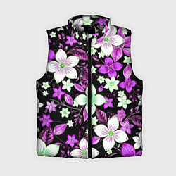 Женский жилет Фиолетово-белые цветы на чёрном фоне