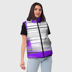 Женский жилет Чёрные вертикальные полосы на фиолетово-белом фоне, цвет: 3D-красный — фото 2