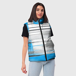 Женский жилет Чёрные вертикальные полосы на сине-белом фоне, цвет: 3D-черный — фото 2