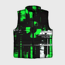 Женский жилет Зелёно-белый гранж на чёрном фоне