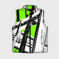 Женский жилет Чёрно-белые абстрактные линии на зелёном фоне