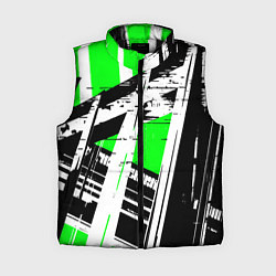Женский жилет Чёрно-белые абстрактные линии на зелёном фоне
