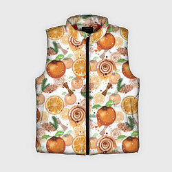 Женский жилет Апельсины, корица, булочки с корицей на светлом фо