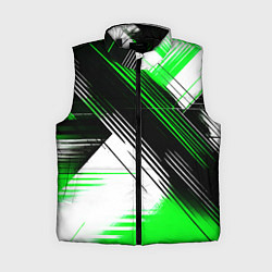 Женский жилет Диагональные зелёно-чёрные линии на белом фоне