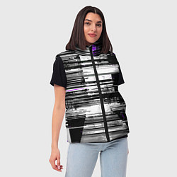 Женский жилет Горизонтальные чёрные линии на бело-фиолетовом фон, цвет: 3D-красный — фото 2