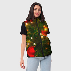 Женский жилет Новогодние украшения на ёлке, цвет: 3D-черный — фото 2