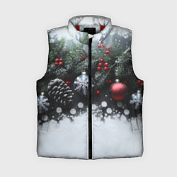 Женский жилет Елочные игрушки и снег, цвет: 3D-красный