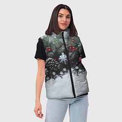 Женский жилет Елочные игрушки и снег, цвет: 3D-красный — фото 2