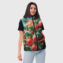 Женский жилет Красные шары и звезда новогодняя, цвет: 3D-красный — фото 2