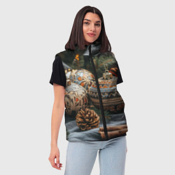 Женский жилет Новогодние шары и шишки, цвет: 3D-черный — фото 2