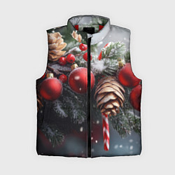 Женский жилет Новогодние украшения на ветках, цвет: 3D-красный