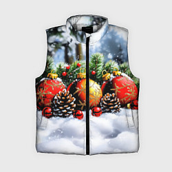Женский жилет Красные и желтый новогодние шары, цвет: 3D-светло-серый