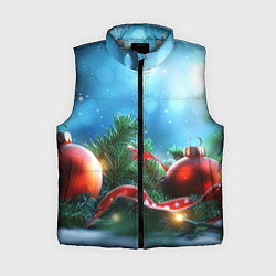 Женский жилет Красные игрушки новогодние, цвет: 3D-светло-серый