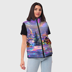 Женский жилет Дух рождества - зимние домики, цвет: 3D-черный — фото 2