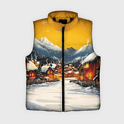 Женский жилет Ламповый новый год - домики, цвет: 3D-черный