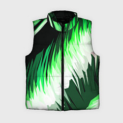 Женский жилет Зелёно-белая абстракция на чёрном фоне, цвет: 3D-черный