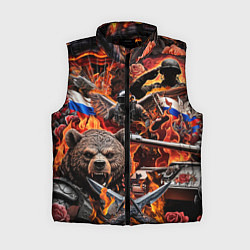 Женский жилет Русский медведь воин на фоне военной техники, цвет: 3D-черный