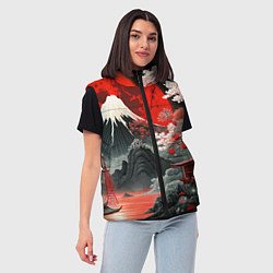Женский жилет Горы и сакура Японии, цвет: 3D-светло-серый — фото 2