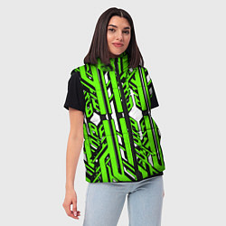 Женский жилет Чёрно-зелёные техно полосы на белом фоне, цвет: 3D-светло-серый — фото 2