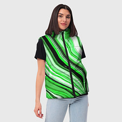 Женский жилет Волнистые вертикальные чёрно-зелёные полосы, цвет: 3D-светло-серый — фото 2