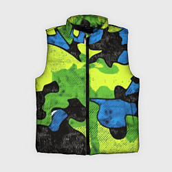 Женский жилет Зелено-синий абстрактный камуфляж, цвет: 3D-черный