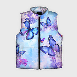 Женский жилет Бабочки и сирень - нежная голубая живопись, цвет: 3D-светло-серый