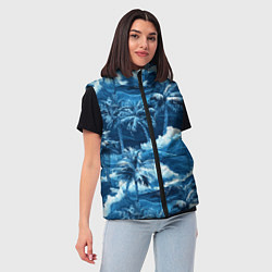 Женский жилет Пальмы и волны - голубые оттенки паттерн, цвет: 3D-светло-серый — фото 2