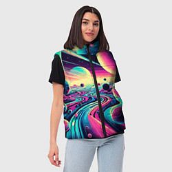 Женский жилет Неоновый разноцветный космос, цвет: 3D-красный — фото 2