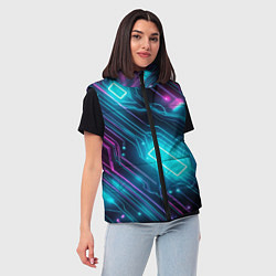 Женский жилет Неоновый узор киберпанк микросхемы, цвет: 3D-черный — фото 2