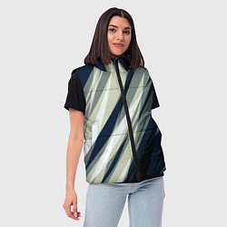 Женский жилет Синий с оливковым диагональные полосы, цвет: 3D-черный — фото 2