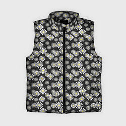 Женский жилет Белые цветы ромашки на черном в мелкий горошек, цвет: 3D-черный