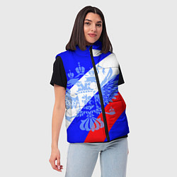 Женский жилет Герб России на фоне триколора синий, цвет: 3D-красный — фото 2