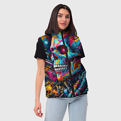 Женский жилет Cyber skull - pattern, цвет: 3D-черный — фото 2