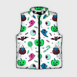 Женский жилет Halloween light green pumpkin - паттерн, цвет: 3D-черный