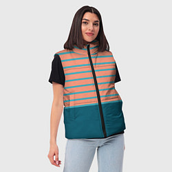 Женский жилет Полосатый мандариновый морской рассвет, цвет: 3D-черный — фото 2