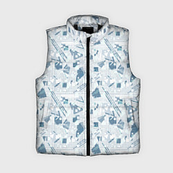 Женский жилет Мемфис синий с серым клетчатый геометрический узор