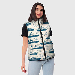 Женский жилет Морской паттерн из чаек, якорей и кораблей, цвет: 3D-черный — фото 2
