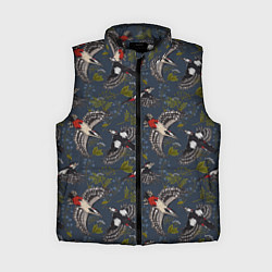 Женский жилет Дятлы и цветы, цвет: 3D-черный